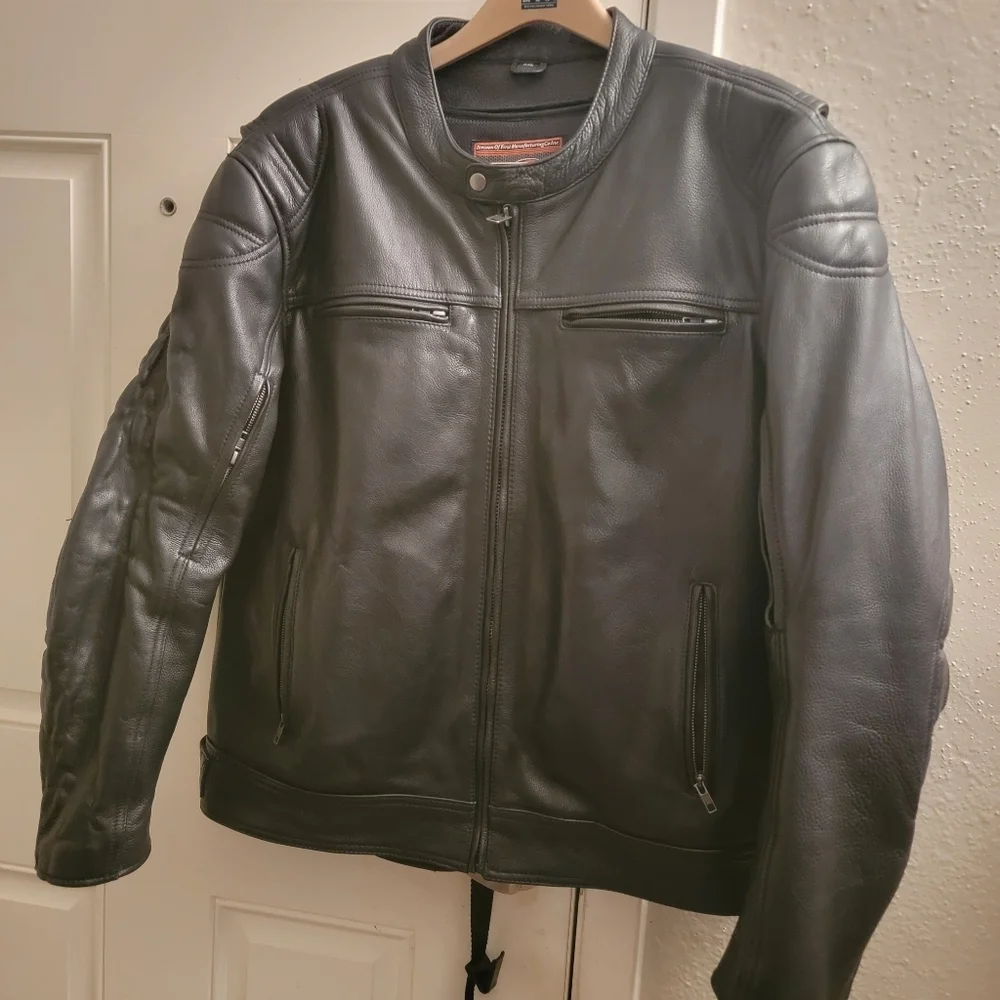 FIRST Classic  Black Leather Moto Biker Motorcycle Racer Jacket Men Size…